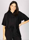 BOXY LINEN SHIRT - BLACK