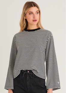  LONG SLEEVED STRIPE TOP - BLACK/CREAM