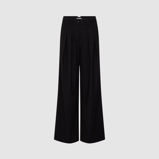 TWILL TAILORED WIDE LEG TROUSERS - BLACK