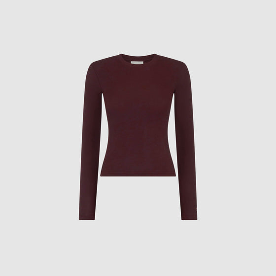 SCULPT RIB LONG SLEEVE TOP - BORDEAUX