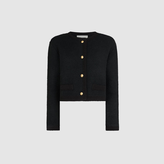 CONTRAST TRIM KNITTED CARDIGAN - BLACK