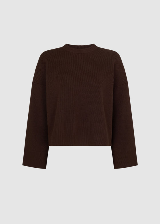 KNITTED ROUND NECK JUMPER - BROWN