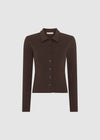 COLLARED RIBBED BUTTON THROUGH - BROWN