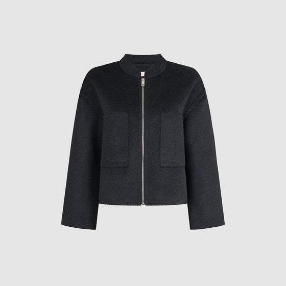 BOXY DOUBLE FACED WOOL JACKET - DARK GREY