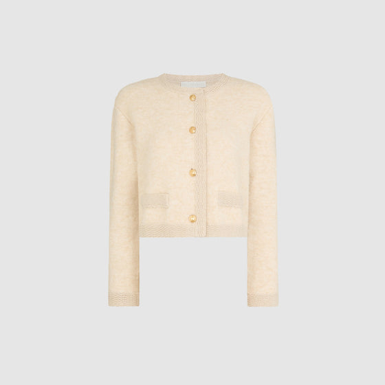 CONTRAST TRIM KNITTED CARDIGAN - CREAM