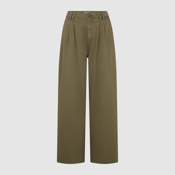 WIDE LEG PLEATED TROUSERS - KHAKI