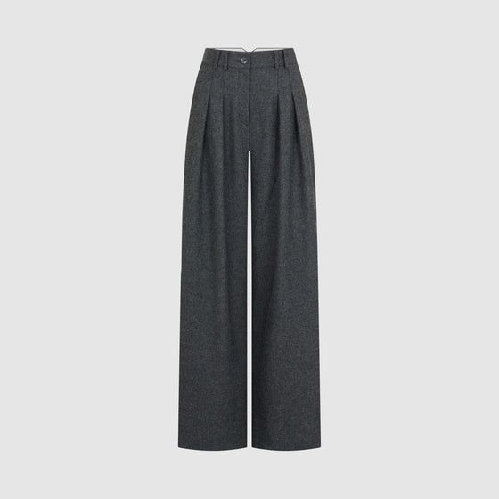 WOOL TAILORED WIDE LEG TROUSERS - DARK GREY