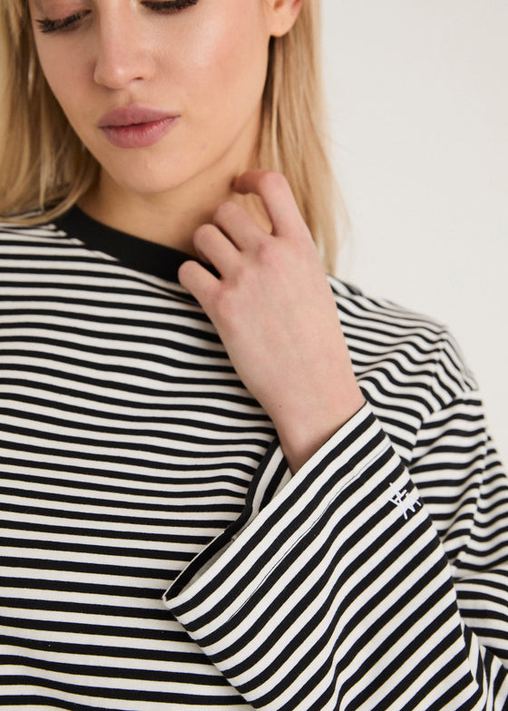 LONG SLEEVED STRIPE TOP - BLACK/CREAM