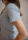 RIBBED BUTTON THROUGH TEE - LIGHT GREY MARL