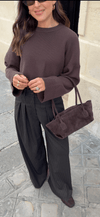 KNITTED ROUND NECK JUMPER - BROWN