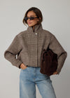THE CHECKED BOMBER JACKET - BROWN