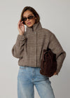 THE CHECKED BOMBER JACKET - BROWN