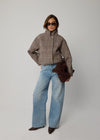THE CHECKED BOMBER JACKET - BROWN