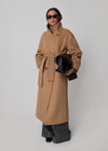 STRUCTURED FUNNEL NECK COAT - CAMEL