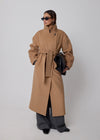 STRUCTURED FUNNEL NECK COAT - CAMEL