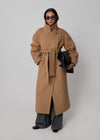 STRUCTURED FUNNEL NECK COAT - CAMEL