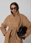 STRUCTURED FUNNEL NECK COAT - CAMEL