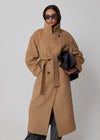 STRUCTURED FUNNEL NECK COAT - CAMEL