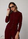 LONG SLEEVE RIBBED TOP - BURGUNDY
