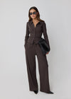 COLLARED RIBBED BUTTON THROUGH - BROWN