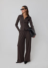 RELAXED RIBBED TROUSERS -  BROWN