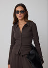 COLLARED RIBBED BUTTON THROUGH - BROWN