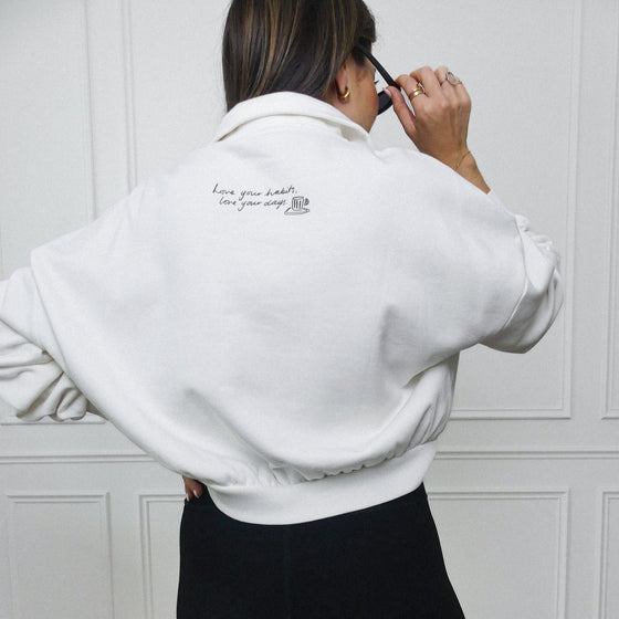 LIMITED EDITION ILLUSTRATED CROPPED QUARTER ZIP SWEATSHIRT - COCONUT MILK