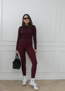  SCULPT RIB LONG SLEEVE TOP - BORDEAUX