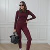 SCULPT RIB LONG SLEEVE TOP - BORDEAUX