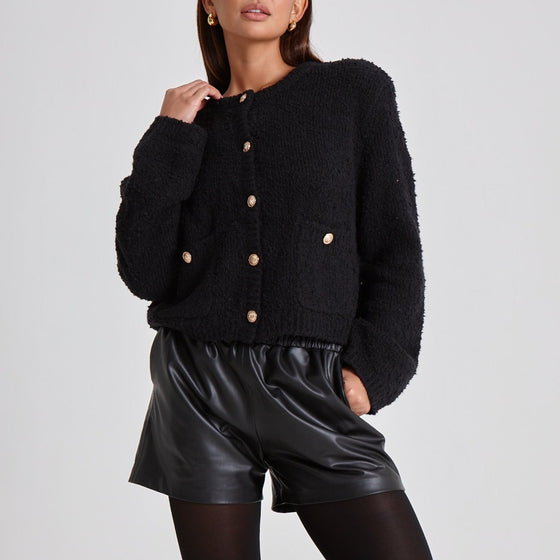 BOUCLE KNIT CARDIGAN - BLACK