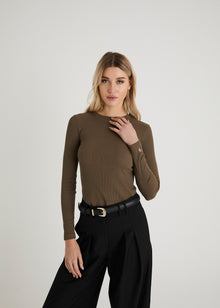  SCULPT RIB LONG SLEEVE TOP - MATCHA