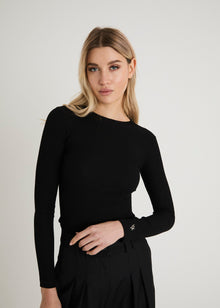  SCULPT RIB LONG SLEEVE TOP - AMERICANO