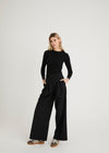 TWILL TAILORED WIDE LEG TROUSERS - BLACK