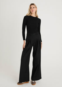  TWILL TAILORED WIDE LEG TROUSERS - BLACK