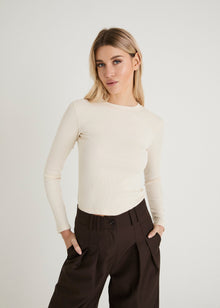  SCULPT RIB LONG SLEEVE TOP - LATTE