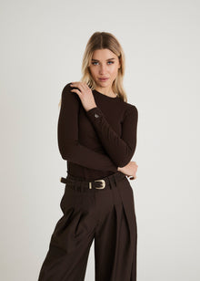  SMOOTH SCULPT LONG SLEEVE TOP - ESPRESSO