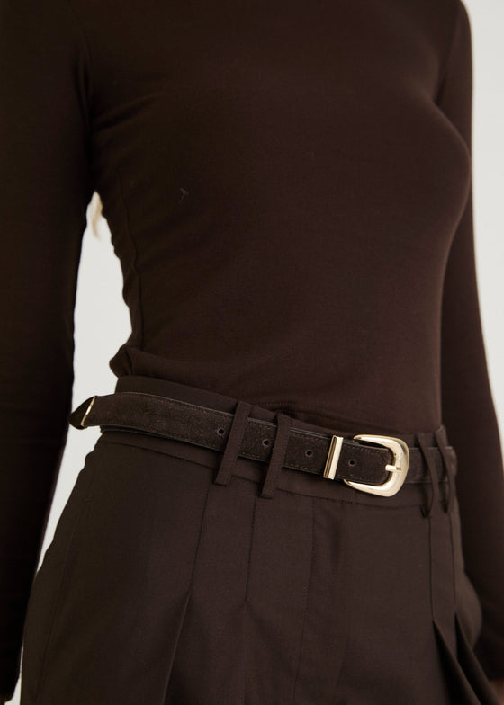 SUEDE BELT - CHOCOLATE / GOLD