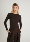 SCULPT RIB LONG SLEEVE TOP - COFFEE