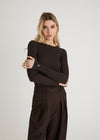 SCULPT RIB LONG SLEEVE TOP - COFFEE