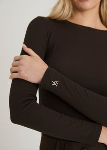  SCULPT RIB LONG SLEEVE TOP - COFFEE