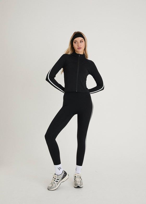 ACTIVE STRIPE ZIP UP - BLACK / WHITE