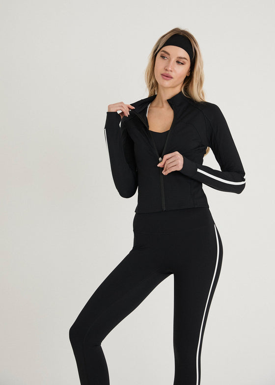 ACTIVE STRIPE ZIP UP - BLACK / WHITE