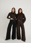 TWILL TAILORED WIDE LEG TROUSERS - BROWN