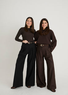  TWILL TAILORED WIDE LEG TROUSERS - BROWN