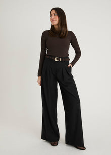  TWILL TAILORED WIDE LEG TROUSERS - BLACK