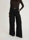 TWILL TAILORED WIDE LEG TROUSERS - BLACK