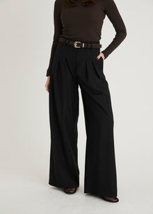  TWILL TAILORED WIDE LEG TROUSERS - BLACK