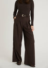 TWILL TAILORED WIDE LEG TROUSERS - BROWN