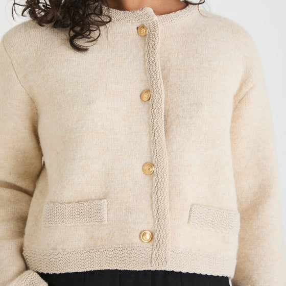 CONTRAST TRIM KNITTED CARDIGAN - CREAM