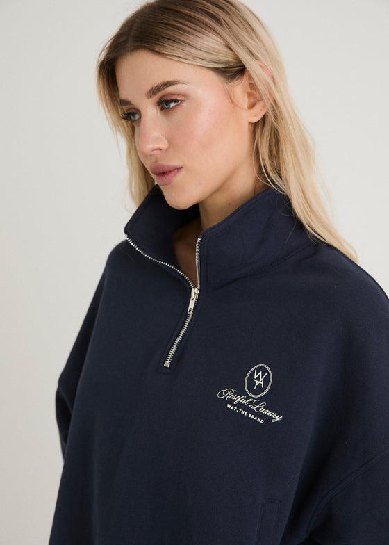 THE SOCIAL CLUB QUARTER ZIP SWEATSHIRT - NAVY